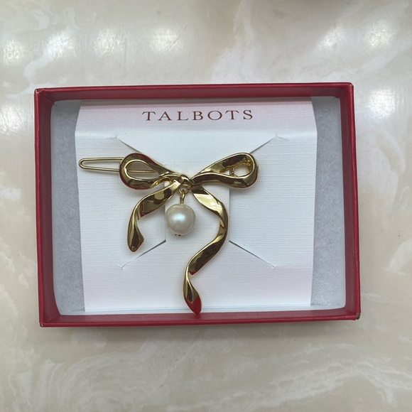 Talbots Bow Gold Hair Clip with a Pearl - Picture 1 of 4